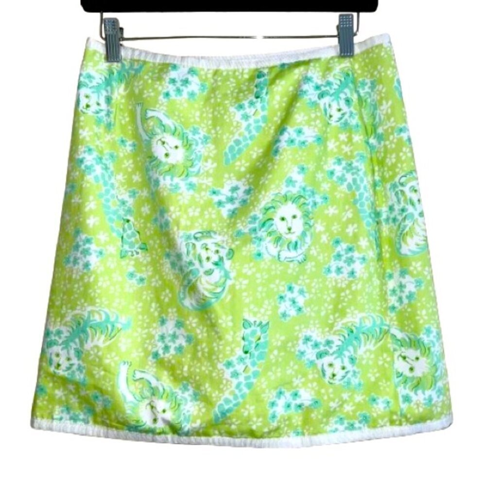 Lilly Pulitzer Lime Green & Aqua Lion Print Skater Skirt